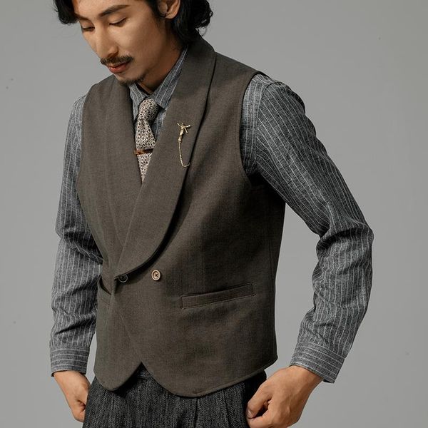 

blazers british style retro doublebreasted vest men's suit collar gentleman business british sleeveless jacket colete masculino, White;black