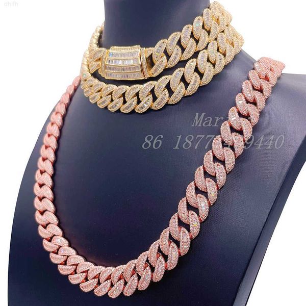 

hip hop jewelry 15mm cuban chain necklace gold plated iced out moissanite prong cuban link chain necklace diamond cuban chain, Silver
