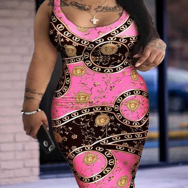 

2023 designer dresses for women fashion trend printed midi dress slim skirts plus size 3xl, Black;gray
