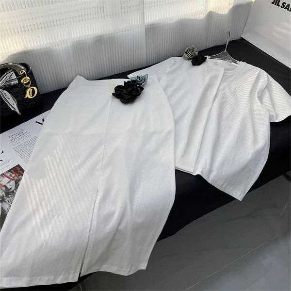 

24% off family spring/summer new style temperament fashion rose decoration short sleeve+half skirt set, White