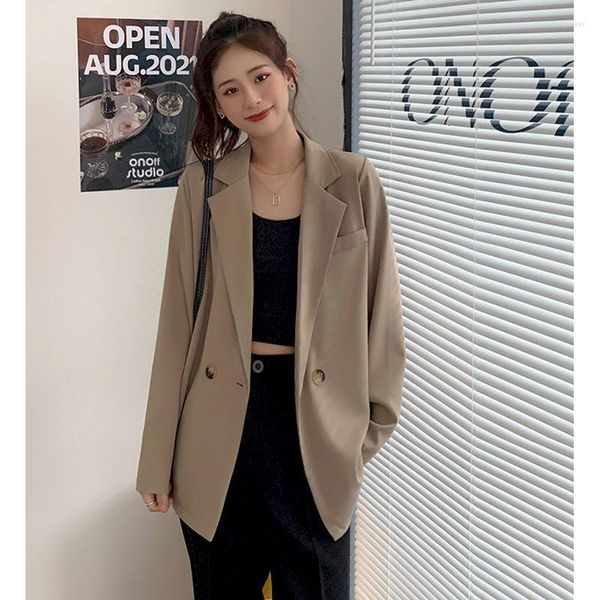 

Women's Suits Lnsozkdg Women Double Breasted Blazer Office Lady All-match Elegant Long Sleeve Fashion Loose Classic Chic High Street Outwear, Black