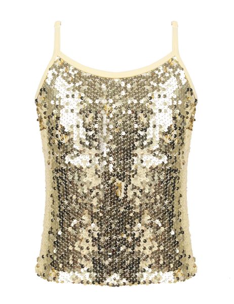 

t shirts kids girls sparkly sequined cute adjustable spaghetti shoulder straps tank for dancing stage performance practicewear 230422, Blue