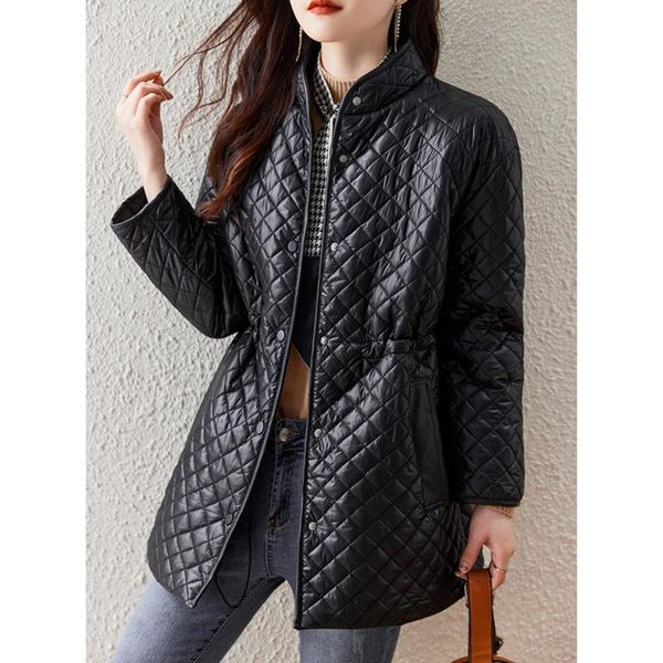 

leather women's clothing jacket black lingge slim fit padded outerwear korean fashion loose singlebreasted pocket winter cotton clothes