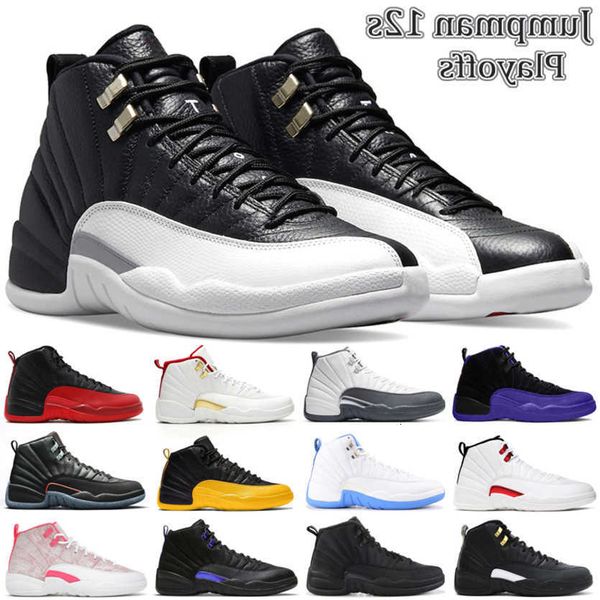 

with box playoffs men basketball shoes 12 12s reverse flu game dark grey concord university gold mens trainers sports sneakers size 7-13 zap, Black
