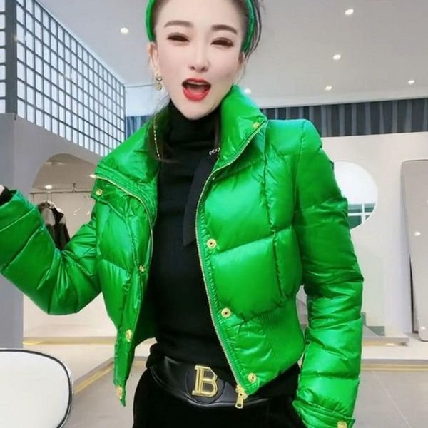 

leather new winter women loose warm thick longsleeved large size solid jacket coats female stand collar casual slim short parkas z23, Black