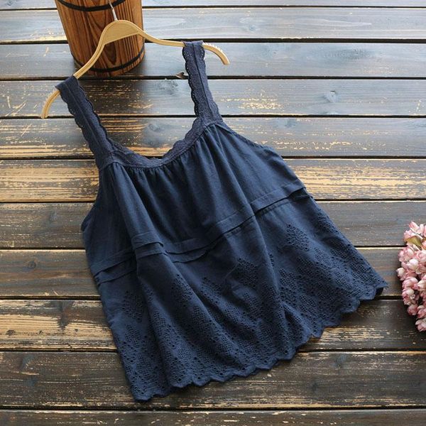 

tanks 7491 new summer women sleeveless garment solid color cotton embroidery loose vest women, Black;white