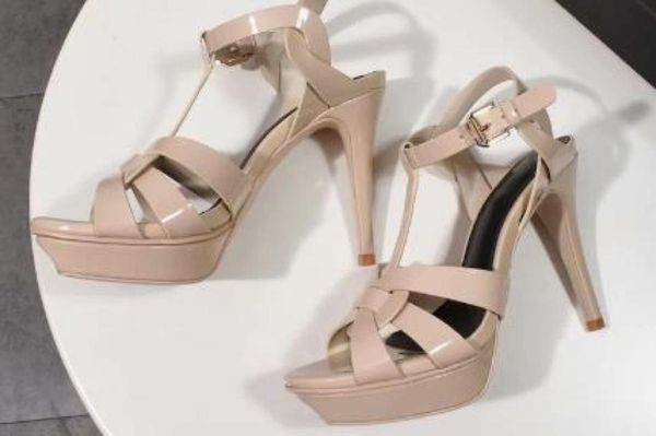 

ute patent leather platform sandals stiletto high heel shoes 1014 cm tstrap high heels sandals with box us109122909, Black