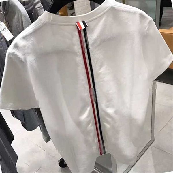 

22% off end demand tb back stripe color ribbon t-shirt spring/summer pearl cotton bro men's and women's short sleeves, White;black