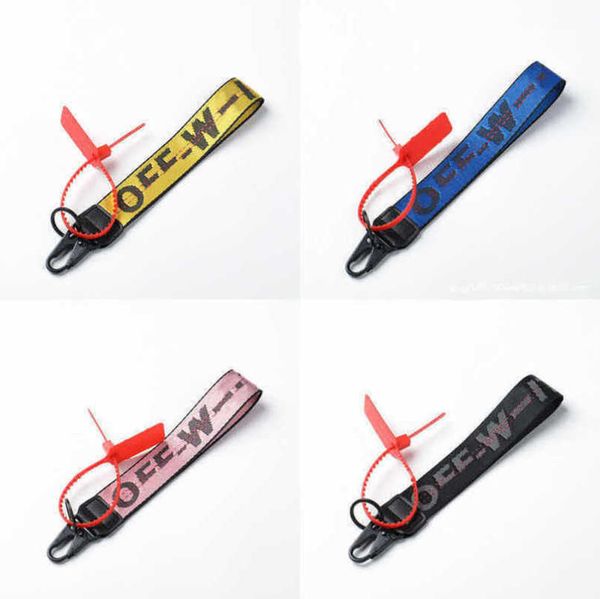 

luxury offs white keychains brand key rings clear rubber keys ring men women canvas keychain embroidery letters pendant belt 3.5x25cm keyrin, Silver