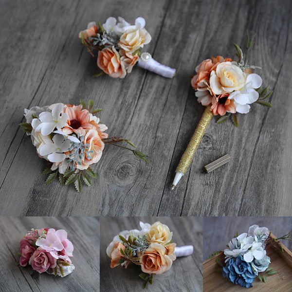 

other fashion accessories new wedding accessories boutonnieres brooch bride hand wrist flowers groom corsages artificial rose flowers party, Silver
