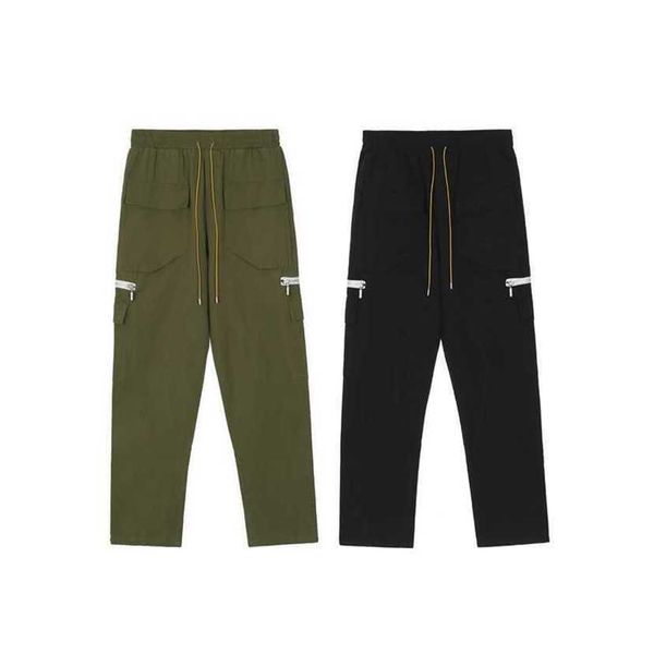 

24% off rhude functional multi pocket workwear men's casual solid color loose straight leg popular breasted pants, White;black