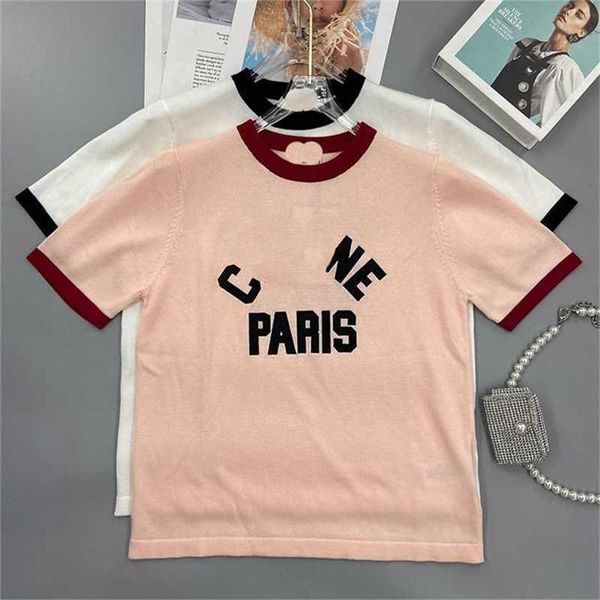 

20% off ce home knitted thin short sleeve casual versatile t-shirt female letter embroidery summer simple edition, White