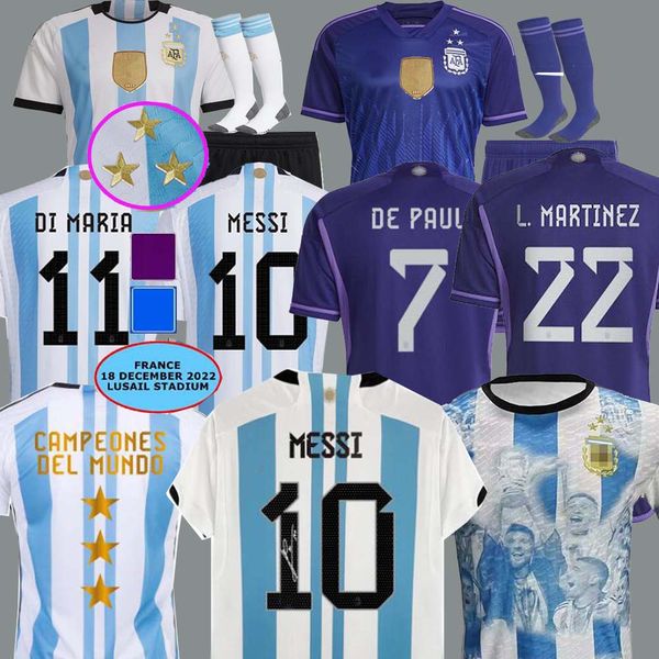 

argentina 3 star soccer jerseys final fan player 2022 2023 22 23 enzo alvarez di maria messis kids kit men football shirt tagliafico maradon, Black;yellow