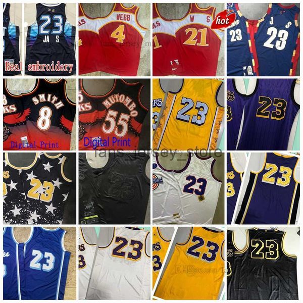 

mitchell&ness real stitched retro basketball 4 spud james webb jerseys authentic embroidery quality jersey digital print 55 dikembe 8 steve, Black;red