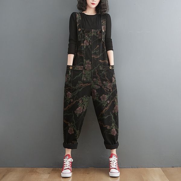 

women's jean's pants casual loose denim ladies retro cotton and hemp printing wide leg cropped trousers 230422, Blue
