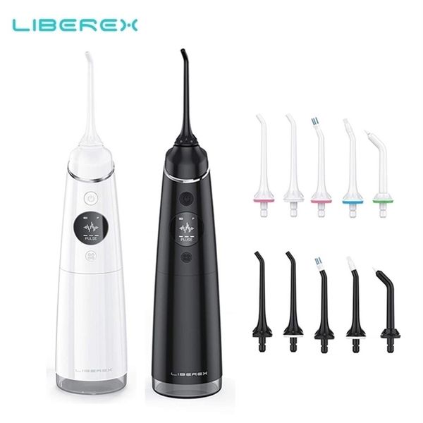 

liberex oral irrigator water flosser portable cordless irrigator dental usb rechargeable ipx7 waterproof 4 modes teeth cleaner 220237c