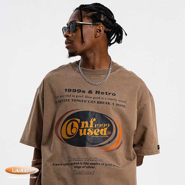 

men and women t-shirtslawfoo spring/summer china-chic brand american wash text print loose fit couple t-shirt fashion, White;black