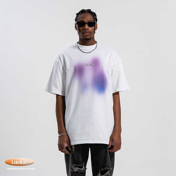 

men and women t-shirtslawfoo spring/summer china-chic brand american direct spray gel printing double yarn off shoulder loose edition couple, White;black