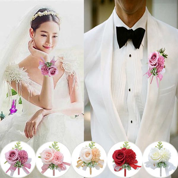 

other fashion accessories wedding wrist flower corsage for men women rose flower wedding bridesmaid bracelet party prom artificial wrist flo, Silver