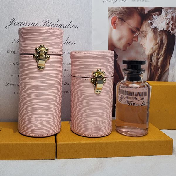 

travel perfume box bag barrel-shaped women cosmetic bags jewels makeup bag genuine leather clutch bag old flower letters brass lock women wa