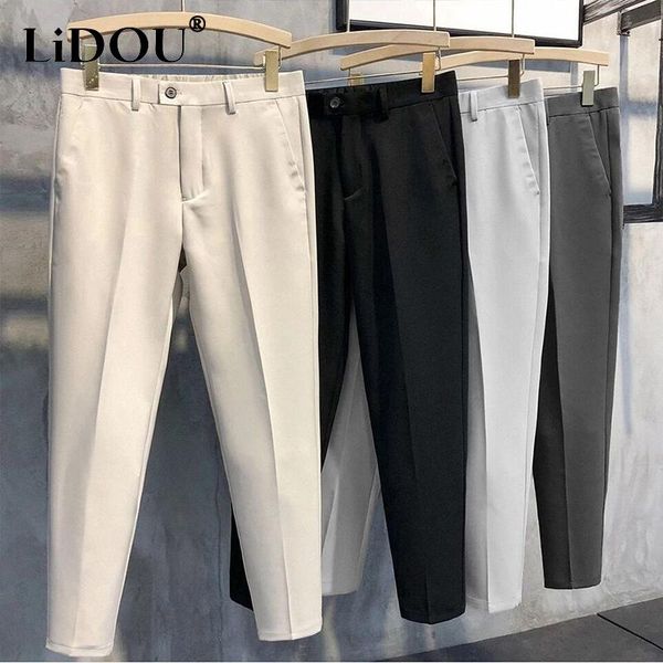 

blazers autumn winter solid color korean loose trousers man casual ninepoint classic male pants fold vintage fashion streetwear clothes, White;black