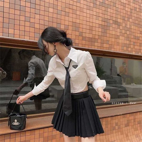 

24% off family summer new fashion classic triangle belt decoration versatile college style reduced collar pleated short skirt, Black