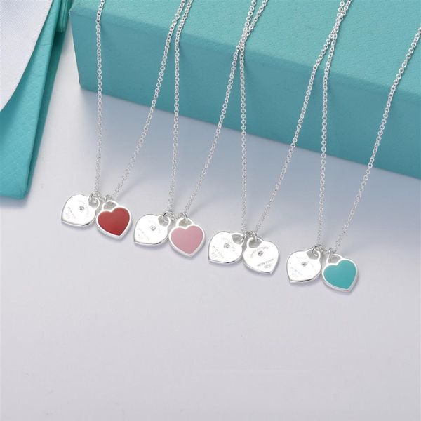 

memnon jewelry 925 sterling silver plated sweet love heart designer pendant necklace for women cross chain pink blue red cute chok293u