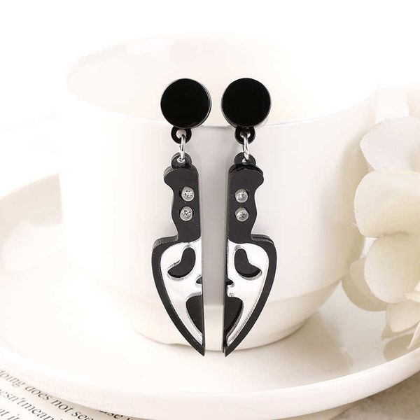 

charm 1pair fashion creative halloween ghost face dangle earrings acrylic knife handmade earring for girl birthday gift w0422, Golden