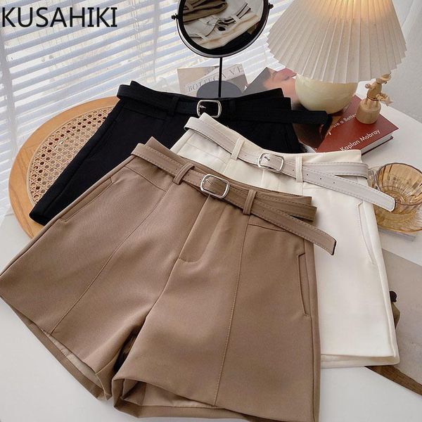 

shorts kusahiki women suit shorts korean belt high waist fashion elegant short femme causal wide leg bottom pantalones cortos de mujer, White;black