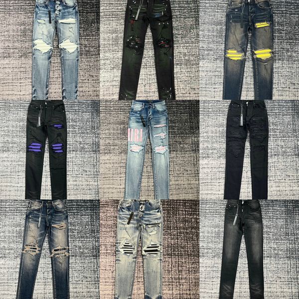 

men's jeans european jean hombre letter star men embroidery patchwork ripped for trend brand motorcycle pant mens skinny size 29-40, Blue