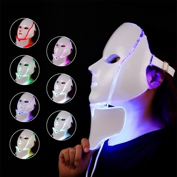 

face care devices neck 7 colors light led mask with neck skin rejuvenation treatment beauty anti acne therapy whitening 220921243g