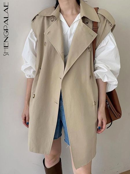 

vests shengpalae women's coat solid color simple sleeveless turndown collar double breasted 2022 summer new ladise vest jackets, Black;white
