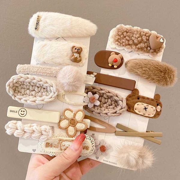 

butterfly barrettes plush hairpin autumn and winter coffee hairpin female clip headdress side bangs net red cute clip word clip, Golden;silver