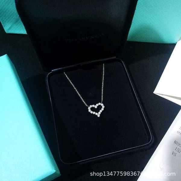 

brand the same tiffay 925 sterling silver full diamond love necklace with peach heart shaped collarbone chain in large medium and small size, Black