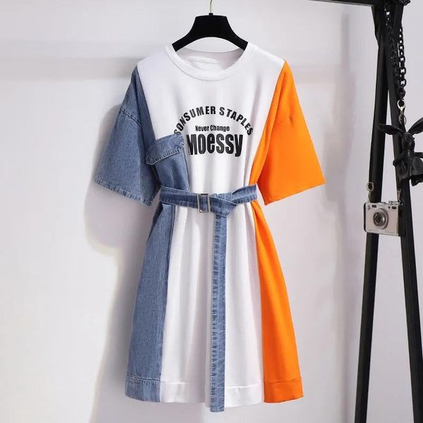 

dresses denim striped stitching oneck lace up pullover women's dress korean fashion aline kneelength dresses for women 2023 spring, Black;gray