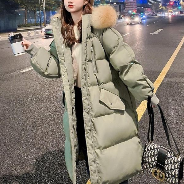 

leather 2022 new winter thickened bread fur coat long down cotton coat women's korean version loose womens coat cotton jacket women, Black
