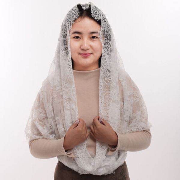 

women's veil lace mass church wedding bride black mandelian white church veil