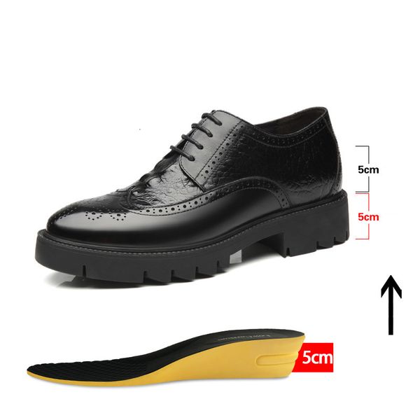

dress shoes wedding man elevator shoe invisible heel 10cm mens thick sole 8cm taller men leather oxfords height increasing 230422, Black