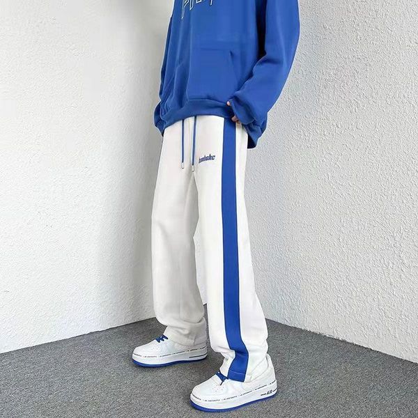 

capris new spring summer klein blue men's straight pants fashion casual loose trousers streetwear male hip hop sweatpants women ins, Black;white