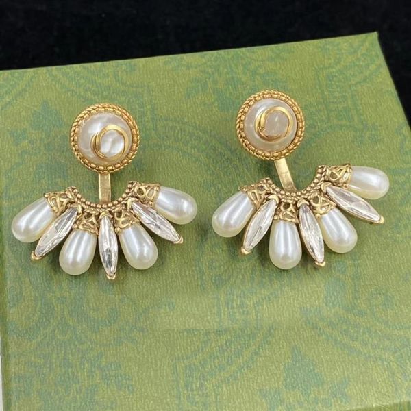 

2022 new water drop -shaped stud earrings aretes orecchini pearl crystal luxury designer ladies earrings women's party gift j266l, Golden;silver