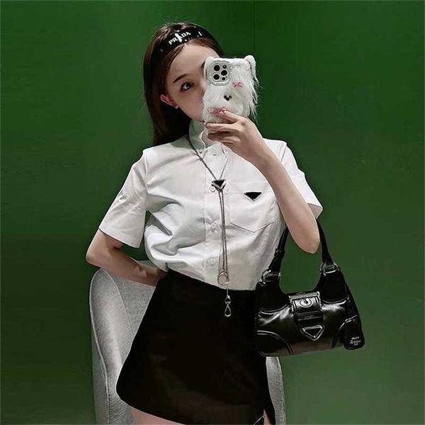 

20% off nanyou family women's summer metal triangle short sleeve shirt half skirt two piece set, White