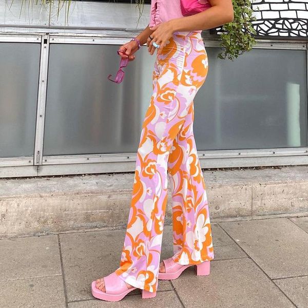 

capris bohemian style floral pants holiday slim high waisted trousers y2k aesthetic elastic waist wide lege pants women 2021, Black;white