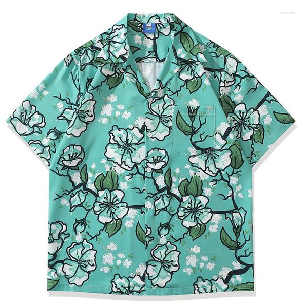 

men's casual shirts 2023 summer harajuku full flowers print couple female blouse men oversize hawaii short sleeve tropica, White;black