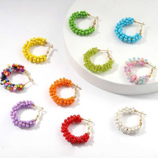 

charm colorful boho beaded hoop earring fashion summer small circle ring earring simple beads hoops women statement jewelry wholesale w0422, Golden