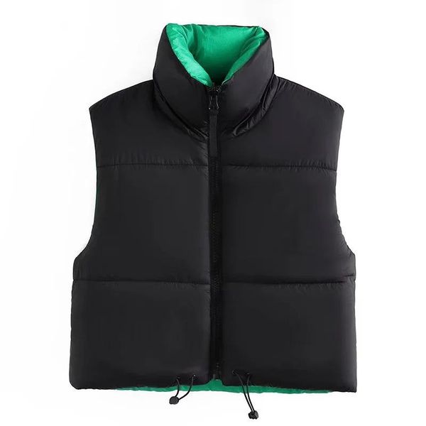 

vests women's vest parkas jackets winter warm coat fashion waistcoat outwear solid sleeveless ladies streetwear zipper coat trf, Black;white