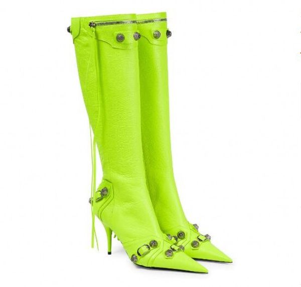 

2023 pointed toe slim boots women fashion rivets knee boots winter t show boot shoes big size 35-42, Black