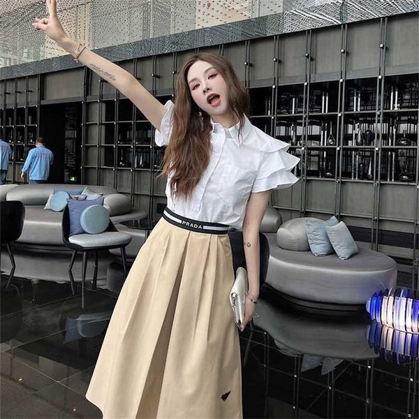 

20% off family spring/summer new fashion classic letter ribbon design waist elastic large swing versatile half dress, Black