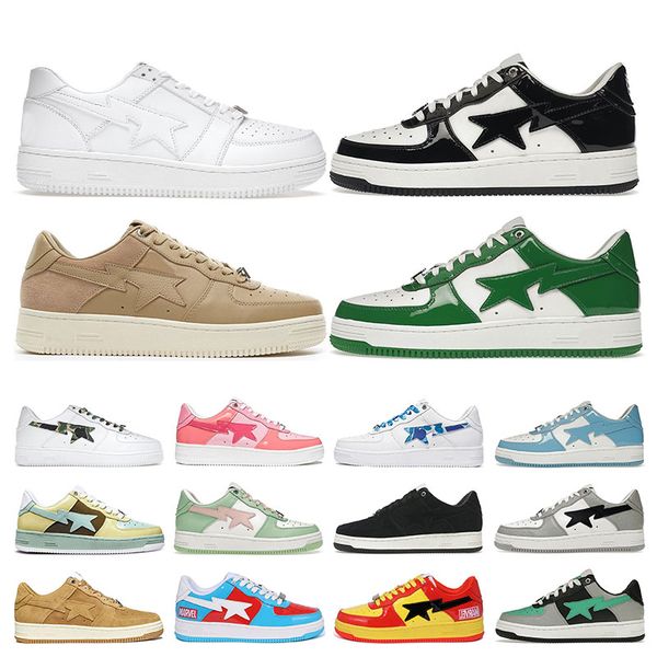 

bapestas casual shoes stas sk8 low bapesta men women black white camo blue green pink suede beige leather navy color combo mens womens train