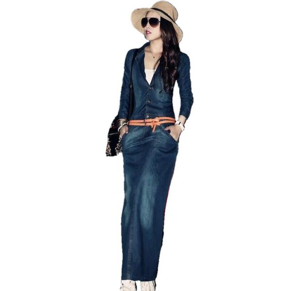 

dresses autumn blue denim dress jean cowboy elastic high stretch package hip bodycon pencil dress women maxi dresses, Black;gray