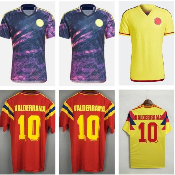 

1990 colombia valderrama guerrero retro mens soccer jerseys 2023 2024 escobar memoria home away football shirt classic uniforms james falcao, Black;yellow
